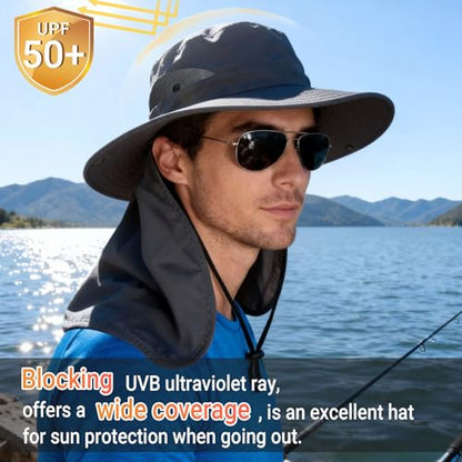 NPQQUAN Sun Hats for Men Women with Neck Flap UPF 50+ UV Protection Wide Brim Bucket Hat Safari Hiking Fishing Hats - color: Green（neck Flap）