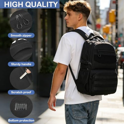 Laptop Lunch Backpack for Men - Large Capacity Tactical Insulated Backpack Cooler with USB Post and Lunch Box Compartment RFID Lunch Box Backpack for Work, Travel, Picnic, Black