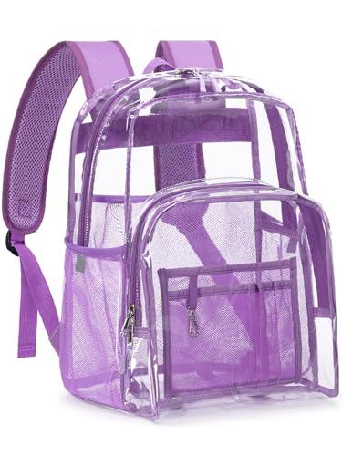 Clear Backpack Heavy Duty, 17 Inch Large TPU Clear Bookbag for Boys Girls Adult, See Through Book Bag Transparent Backpacks with Multiple Pockets for School College Work Casual Sport, Violet - color: Violet, size: Medium