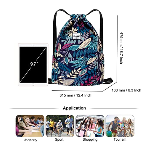 XEYOU Drawstring Sports Backpack Lightweight Gym Yoga Sackpack Shoulder Rucksack Casual Outdoor Daypack for Women and Men | Lightweight - color: Blue Maple Leaf