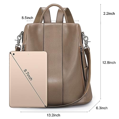 S-ZONE Leather Backpack Purses for Women Antitheft Rucksack Shoulder Bag Medium - color: Khaki