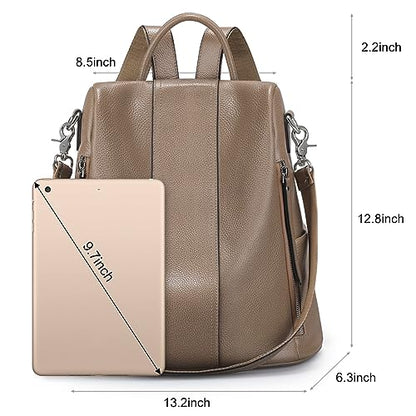S-ZONE Leather Backpack Purses for Women Antitheft Rucksack Shoulder Bag Medium - color: Khaki
