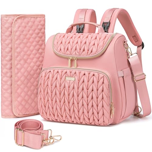 Tealari 4 in 1 Convertible Diaper Bag Backpack,Waterproof Baby Diaper Bag with Changing Pad,Converts into Baby Tote Bag,Diaper Backpack,Stroller Bag and Crossbody Diaper Bag - color: Pink
