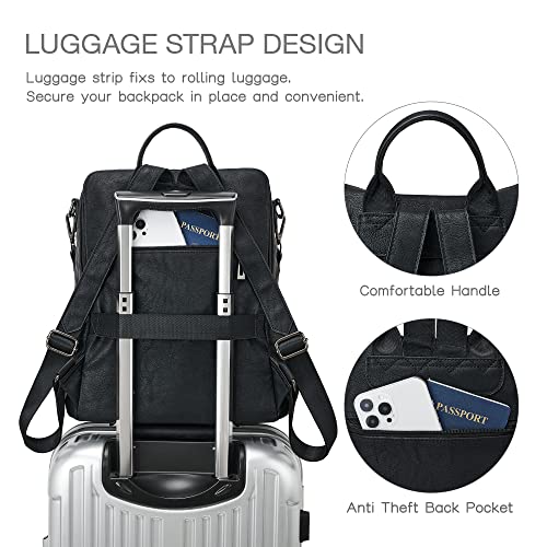 Shrrie Backpack Purse for Women Leather Backpack Fashion Designer Travel Backpack Convertible Shoulder Bag - color: 1-8 Two-tone Black