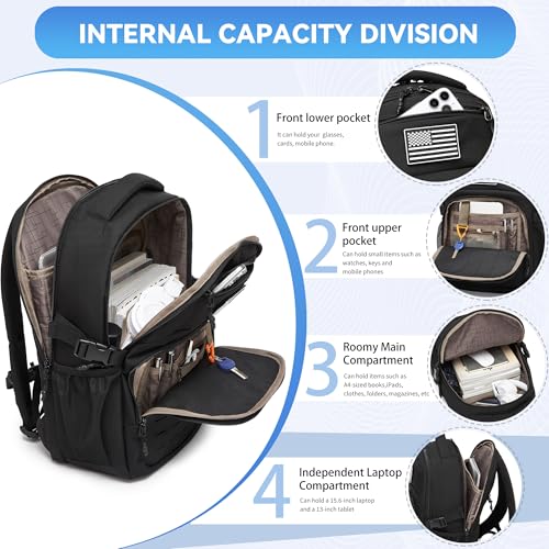 Wotony Military tactical backpack Laser-Cut MOLLE Webbing, backpack for men black small tactical assault bag (Black, 20 inch) - color: Black, size: 20 inch