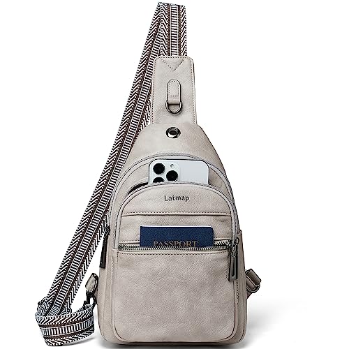 LATMAP 7L Sling Bag For Women Faux Leather Anti Theft Small Casual Daypack Backpack Fanny Pack Crossbody Chest Bags Purse Waterproof Light Grey - color: Greyish