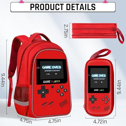 Backpack for School Boys,3pcs Boys Backpack and Lunch Box Set for Elementary Middle School, 17″ Video Game Bookbag for Ages 6-18 Kids Children Teens - color: Game Backpack Set-red