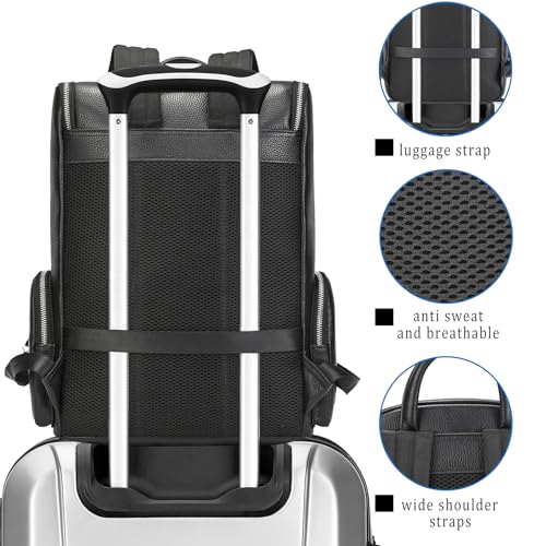 Laptop Leather Travel Backpack For Men Carry On Back Pack For Business Work computer Backpacks Fit 15.6" Laptop - color: Bb-71 Black