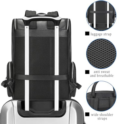 Laptop Leather Travel Backpack For Men Carry On Back Pack For Business Work computer Backpacks Fit 15.6" Laptop - color: Bb-71 Black