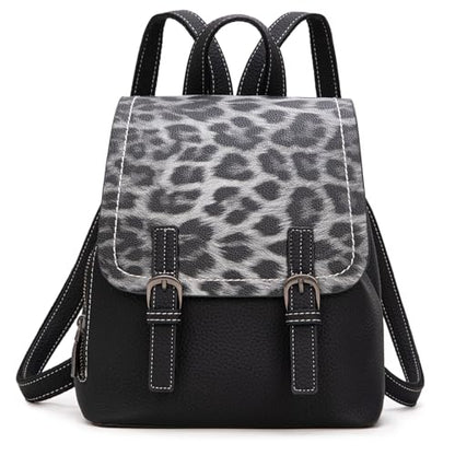 Montana West Black Leopard Print Small Backpack Purse for Women Vegan Leather Mini Womens Backpack Cute Convertible Shoulder Bag - color: Black Leopard Print