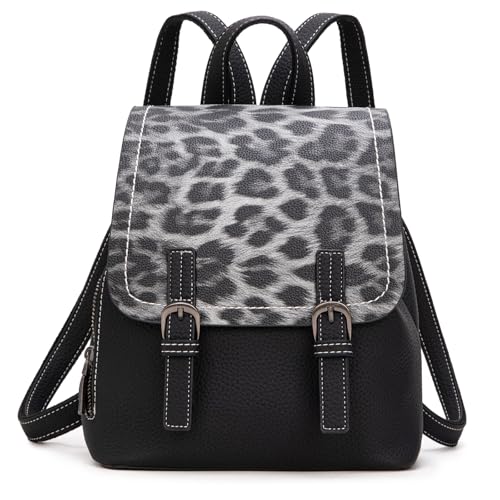 Montana West Black Leopard Print Small Backpack Purse for Women Vegan Leather Mini Womens Backpack Cute Convertible Shoulder Bag - color: Black Leopard Print