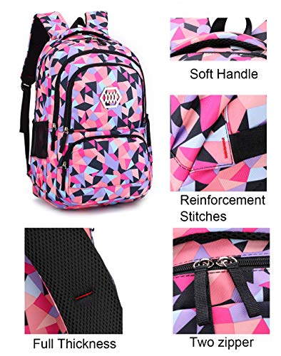 JiaYou Girl Geometric Printed Primary Junior High University School Bag Bookbag 3pcs Backpack Sets(2# Blue-3pcs,35 L) - color: 2# Blue-3pcs, size: 35 L