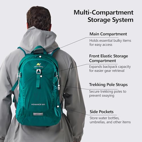 N NEVO RHINO 20L Hiking Internal Frame Backpack for Men Women, Small Travel Backpack Waterproof Backpack with Rain Cover - color: Dark Green