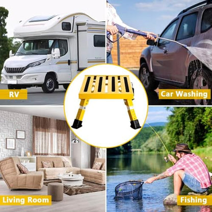 Homeon Wheels RV Steps Portable Foldable RV Steps Anti-Slip Surface with Handles Aluminum Folding Safety Platform Adjustable Height Heavy Duty for Camping Travel Trailer Truck - color: Yellow