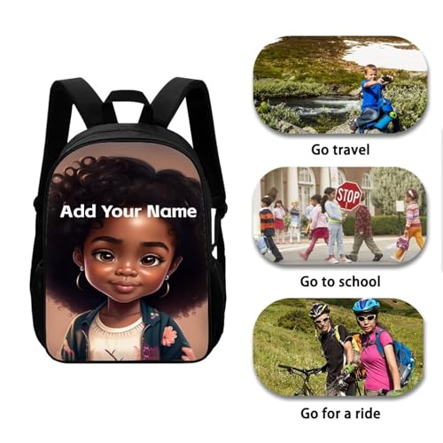Custom Name Backpack for Girls 10-12/8-10 African Bookbag Kids School Bag 4Th Grade/5Th Grade With Side Pockets Black Schoolbag Personalized - color: African Black Girl-22