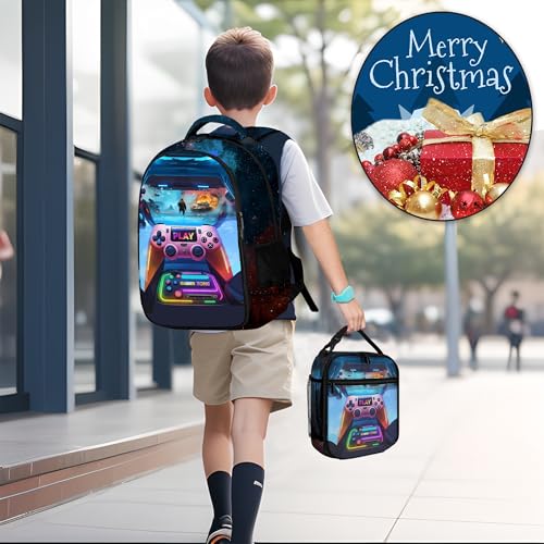 Boys Backpack with Lunch Box and Pencil Case, 3Pcs Gamer Backpack for Boys Teens, 17 Inch Large Capacity - color: Game-tkcz-5