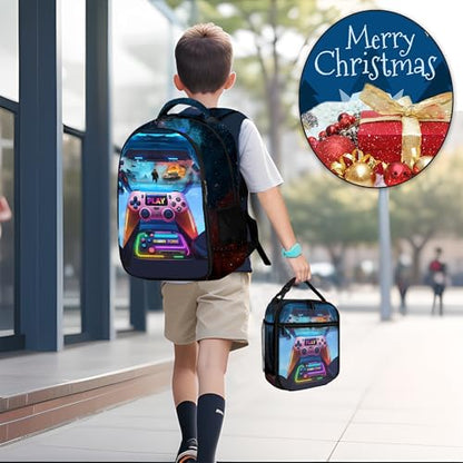 Boys Backpack with Lunch Box and Pencil Case, 3Pcs Gamer Backpack for Boys Teens, 17 Inch Large Capacity - color: Game-tkcz-5
