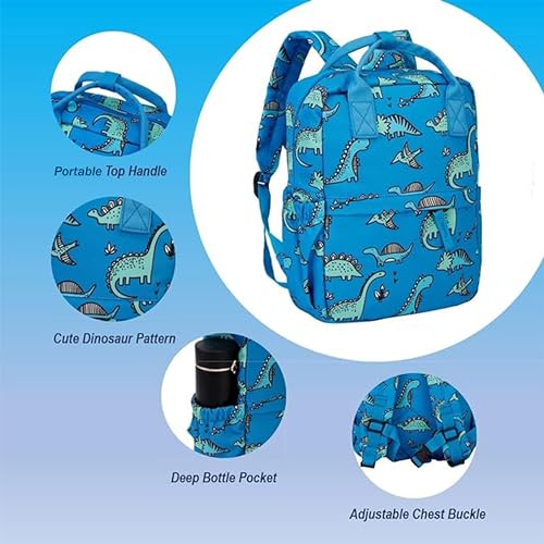 Cute Preschool Backpack Toddler School Book Bag for Girls Boys Kids Kindergarten Nursery Travel Bag with Chest Strap(12inch, Blue Dinosaur) - color: Blue Dinosaur, size: 12inch