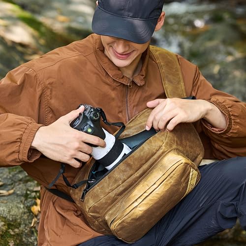 Padwa Lifestyle Khaki Crossbody Camera Bag - Waxed Memory Canvas Compact Camera Sling and Crossbody Bag with Fast Access,Versatile Lightweight Everyday Bag Great for Photographers Travel,Photography - color: Khaki