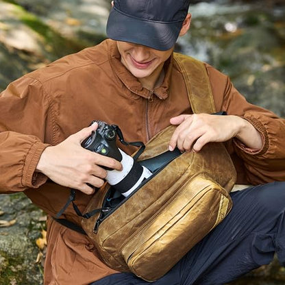 Padwa Lifestyle Khaki Crossbody Camera Bag - Waxed Memory Canvas Compact Camera Sling and Crossbody Bag with Fast Access,Versatile Lightweight Everyday Bag Great for Photographers Travel,Photography - color: Khaki