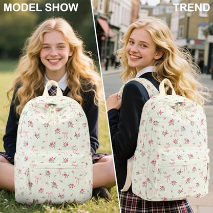 LEDAOU School Backpack for Teen Girls Elementary Middle School Bookbag Kids Backpacks Women Laptop Backpack Travel Daypack - color: Pink-black Bow