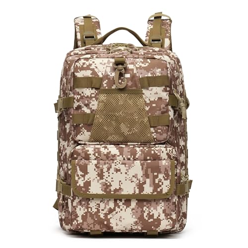 aiGear 50L Tactical Backpack, MOLLE Hiking Rucksack, Khaki Camo | Large 50L water-resistant pack with MOLLE webbing, laptop sleeve, organizers and padded straps for hiking and travel. - color: Khaki Camo, size: 50L