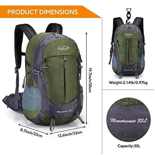 G4Free 35L Hiking Backpack Water Resistant Outdoor Sports Travel Daypack Lightweight with Rain Cover for Women Men (Army Green) - color: Army Green
