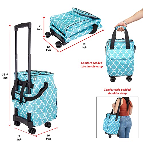 dbest Products Ultra Compact Cooler Smart Cart 360 Insulated Collapsible Rolling Tailgate BBQ Beach, Moroccan Tile - color: Moroccan Tile
