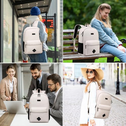Casual Laptop Backpack,School Backpack Large Bookbag with USB for High School College Students Office Business, Beige - color: Beige, size: 15.6 Inch