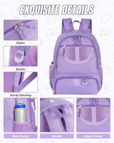Basketball Bag Backpack for Men Women with Ball & Shoes Compartment 30L Capacity Lightweight Breathable Boys Girls Soccer Ball Bag Backpack Fit Volleyball Football Sports Travel School Gym - color: TK8Purple