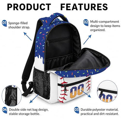 Personalized Baseball Drip Backpack, Blue Ice Cream Print Travel Bag, Multi Pocket Everyday Backpack (#4) - color: #4