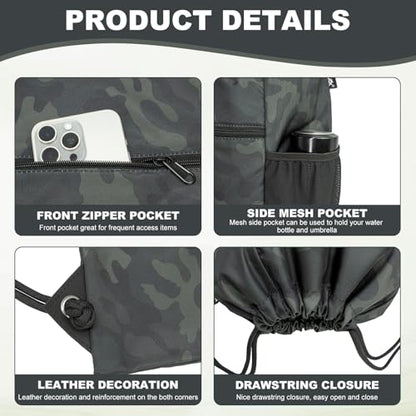 HOLYLUCK Men & Women Outdoor Sport Gym Sack Waterproof Drawstring Backpack Bag (Standard with drawstring, Black Camo) - color: Black Camo, style: Standard With Drawstring