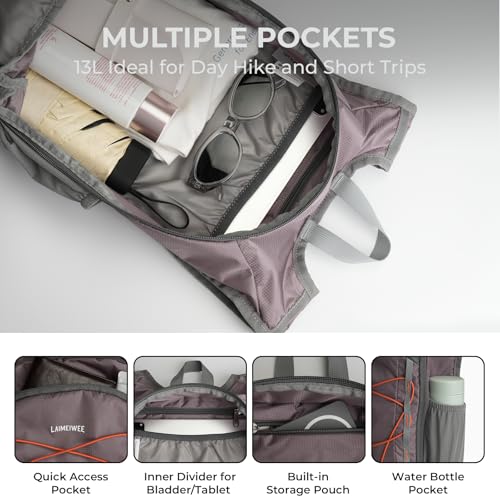 13L Small Hiking Backpack for Women Men, Lightweight Foldable Day pack, Packable Daypack for Travel, Camping (Light Purple) - color: Light Purple
