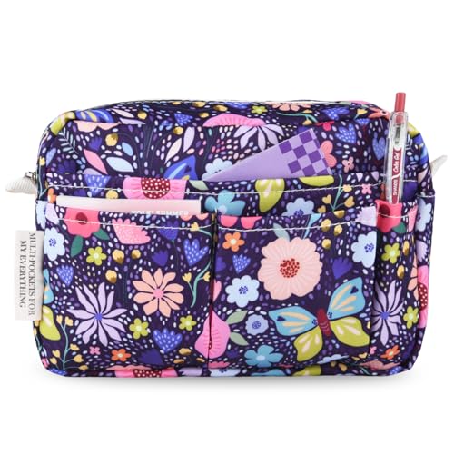 Portfolio Organizer with Multiple Pockets, Waterproof Travel Zippered Toiletry Bag, Portable Storage Pencil Pouch for Notebooks, Stationeries, Make-up, Journal Office Art Supplies.Deep Purple Flowers - color: Deep Purple Flowers