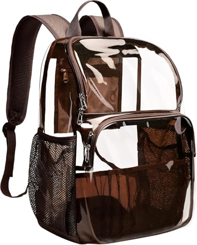 Clear Backpacks for School,18'' Large Clear Backpack Heavy Duty Clear Backpack See Through Backpack Clear Bookbag for Student,School,Work,Travel,Coffee Color - color: Coffee