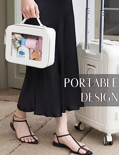 Popvibe Clear Makeup Case Set White Toiletry Bag Travel Large Clear Cosmetic Bag with Zipper, Big Make Up Bag Organizer Women Traveling TSA Approved Transparent Bag Car for Essentials - color: White, style: Dual Elegance