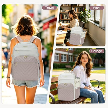 VANKEAN Laptop Backpack for Women (BEIGE-DUSTY PINK, 17.3 Inch) - color: Beige-dusty Pink, size: 17.3 Inch
