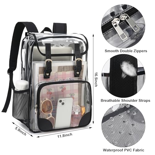 Fuyicat Clear Backpack Heavy Duty PVC Transparent Girls Kids School Backpacks Stadium Approved See Through College Bookbag for Women (Black), Large - color: Black