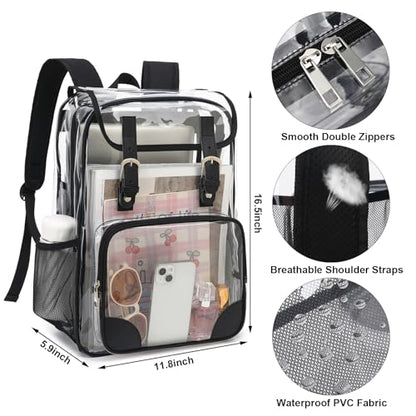 Fuyicat Clear Backpack Heavy Duty PVC Transparent Girls Kids School Backpacks Stadium Approved See Through College Bookbag for Women (Black), Large - color: Black