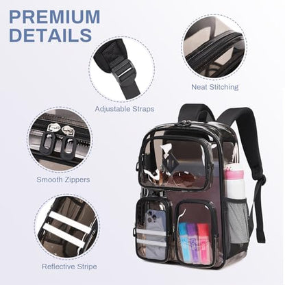 Clear Backpacks for School Heavy Duty Clear Bookbag Stadium Events Transparent Back Pack Girls Boys, Black Semitransparent - color: Black Semitransparent