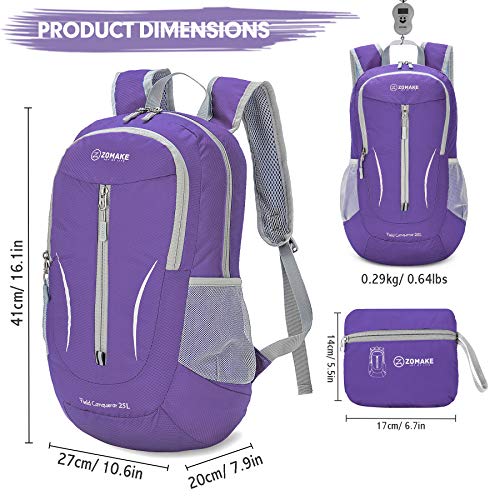 ZOMAKE Ultra Lightweight Packable Backpack 25L, Foldable Hiking Backpacks Water Resistant Small Folding Daypack for Travel(Purple) - color: Purple-b