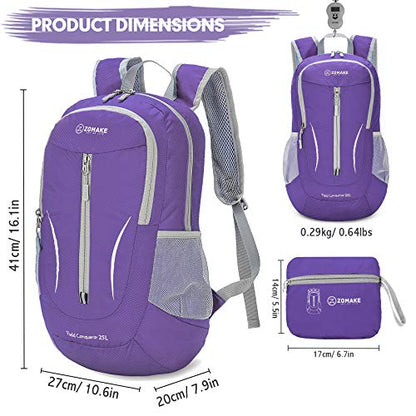 ZOMAKE Ultra Lightweight Packable Backpack 25L, Foldable Hiking Backpacks Water Resistant Small Folding Daypack for Travel(Purple) - color: Purple-b