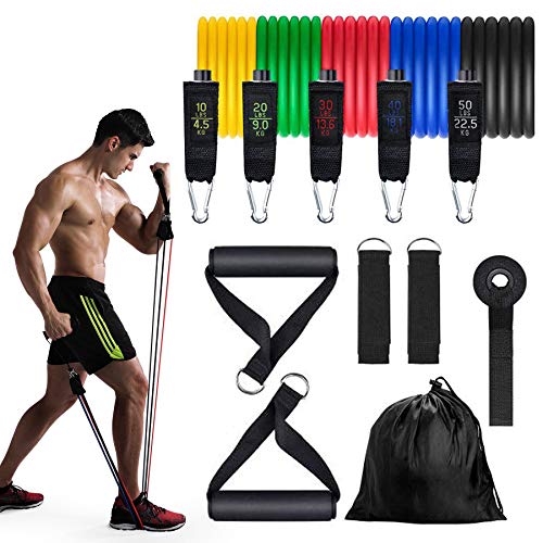 Resistance Bands Set 11PCS Workout Bands 5 Stackable Exercise Bands with Handles ，Door Anchor and Ankle Straps，Stackable Up to 150lbs，for Resistance Training，Home Workouts, Black