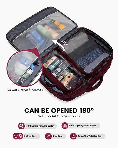 LOVEVOOK Carry on Backpack, 45L Large Travel Backpack for Women Men Airline Approved, Expandable Large Suitcase Backpacks With 4 Packing Cubes, Aer Travel Pack 3, Water Resistant Weekender Bag - color: Red, size: X-Large