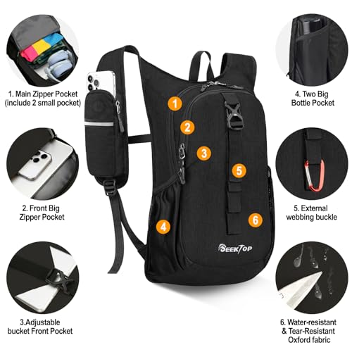 Seektop 15L Small Hiking Backpack for Women Men, Lightweight Hiking Daypack - color: Black, size: 20L