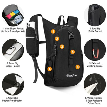 Seektop 15L Small Hiking Backpack for Women Men, Lightweight Hiking Daypack - color: Black, size: 20L