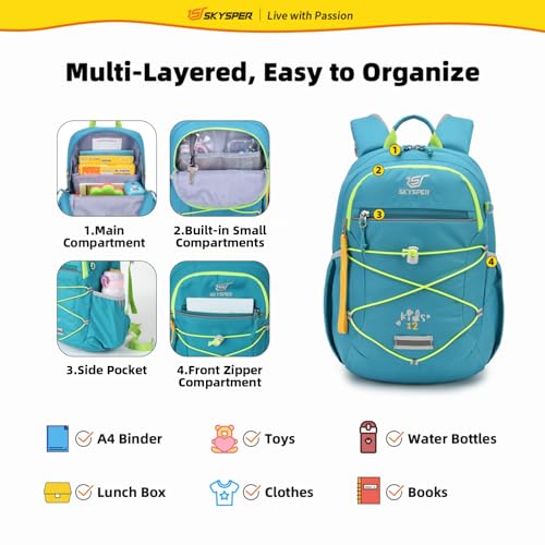 SKYSPER Kids Backpack 12L Children School Bag Child Boy Girl Pack Ages 4-8 for Traveling Day Trips Classes Camping(Gyan) - color: Cyan, size: Small