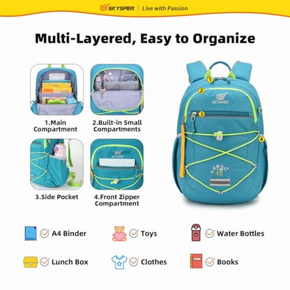 SKYSPER Kids Backpack 12L Children School Bag Child Boy Girl Pack Ages 4-8 for Traveling Day Trips Classes Camping(Gyan) - color: Cyan, size: Small