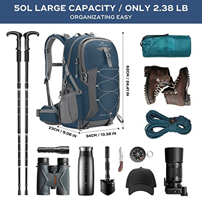 Maelstrom Hiking Backpack,Camping Backpack,50L Waterproof Hiking Daypack with Rain Cover,Lightweight Travel Backpack,Blue - color: 50l Blue, size: 50L