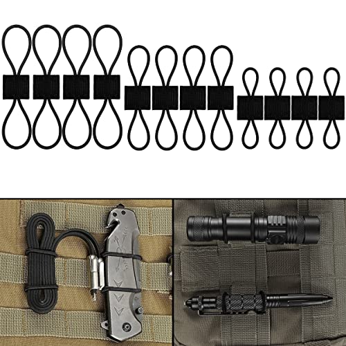 Elastic Webbing Binding Ribbon Multipurpose Backpacks Attachments Tactical Molle Backpack Accessories, Tactical EDC Gear (12 Pieces Black 3 Size Kit)